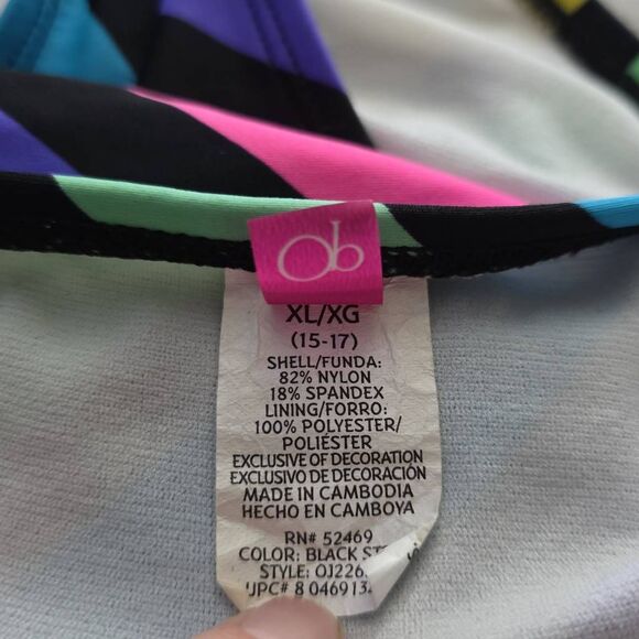 OP Junior's Size XL 15-17 Black Multi Diagonal Stripe String Bikini Bottoms - Picture 3 of 3